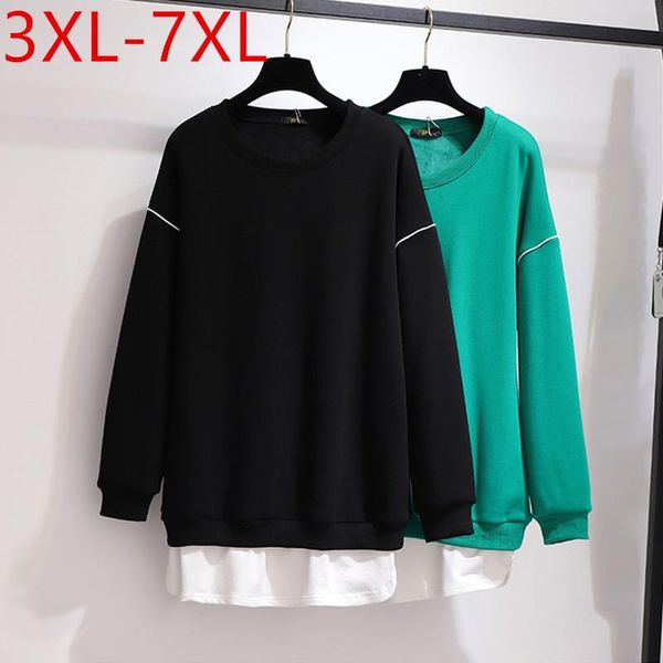 

plus size t-shirt missfansiqi autumn winter for women pullover large long sleeve loose fleece thick 3xl 4xl 5xl 6xl 7xl, Black
