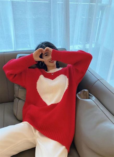 

women 2021 spring o-neck long sleeve cashmere simple love pattern pullover red / gray sweater women's sweaters, White;black