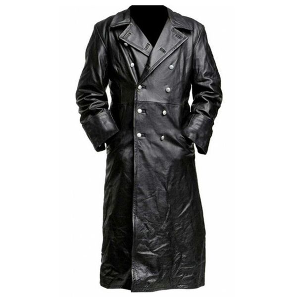 

men's trench coats men vintage medieval faux leather long coat jacket overcoat, Tan;black