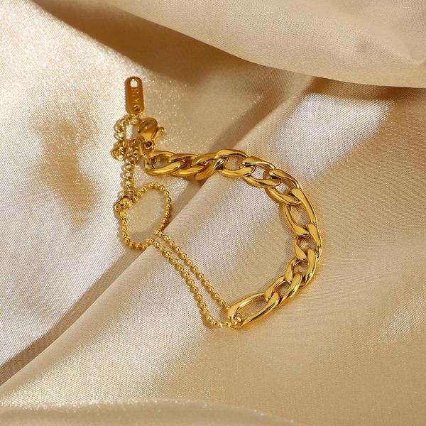 

link, chain simple european and american fashion trendsetter splicing versatile bracelet gold plated stainless steel figaro, Black