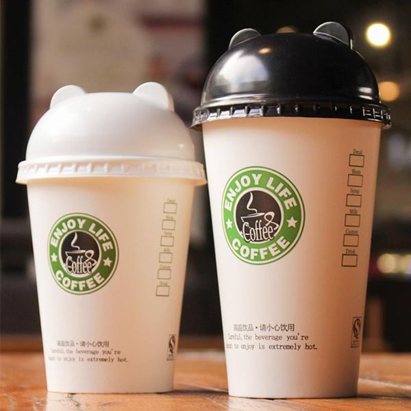 

disposable cups & straws 50pcs thick creative coffee cup birthday party favors cold drink paper 12oz/14oz/16oz/22oz milk tea
