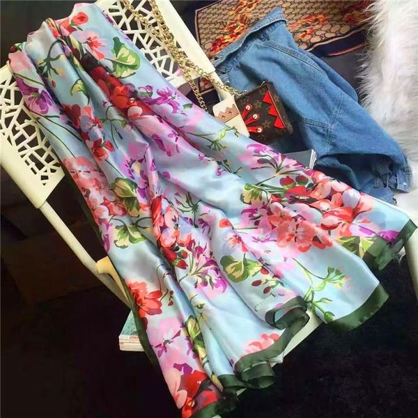 

silk scarves women foulard 180*90cm square head hijab scarf ladies chiffon shawl wrap muffler pareo bandanna female, Blue;gray