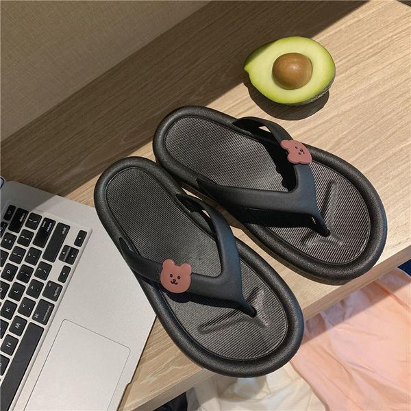 

women's flip flops bear slippers home soft summer shoes anime flat sandals casual bathroom beach kawaii slides chinelos, Black