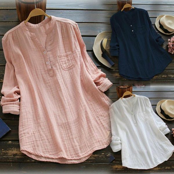 

women's blouses & shirts kayotuas women blouse plus size summer solid v-neck loose button long sleeve blue pink white streetwear