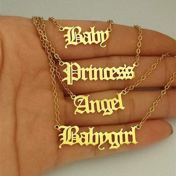 

pendant necklaces bulk 10pcs old english angel princess necklace bijoux stainless steel chain choker baby girl holesale jewelry, Silver