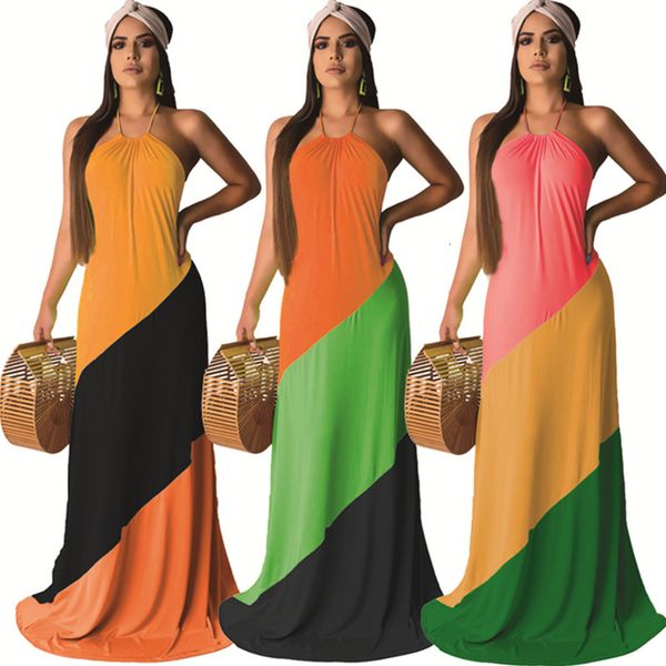 

jackets women's colorblock halter backless maxi dress fegy, Black;brown