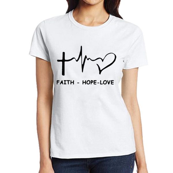 

valentine christian women t-shirt summer short sleeve faith hope love t shirt o-neck casual ladies tee women's, White