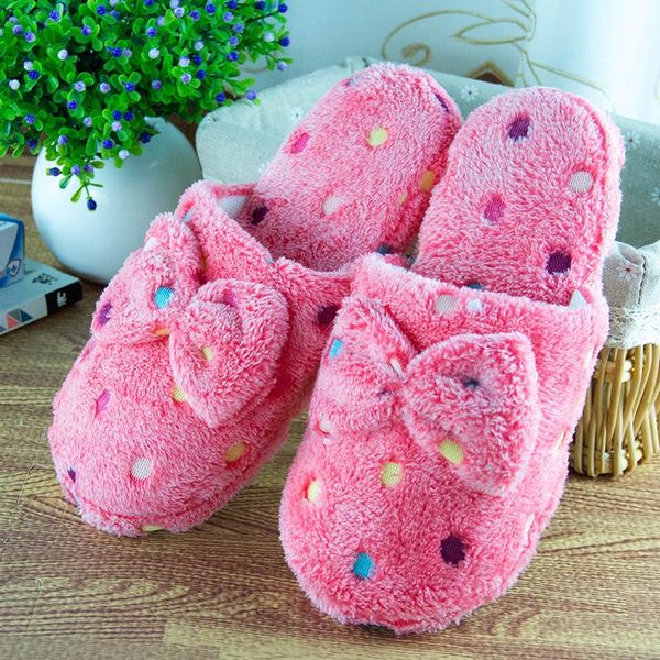 

slippers winter warm women home shoes short plush soft sole indoor floor butterfly-knot fashion, Black