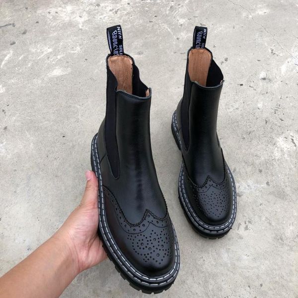 

boots winter women round toe comfortable low-heel for platform genuine leather brock black/red motorcycle