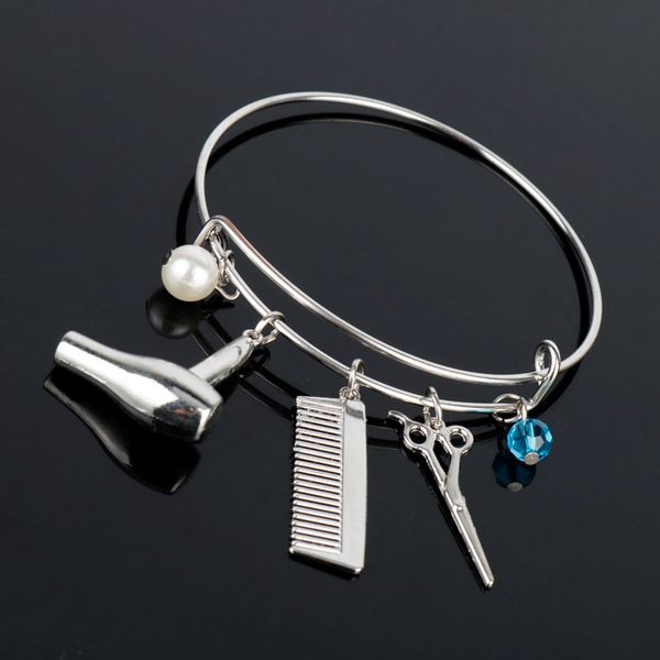 

Hair Dryer Scissor Comb Scissors Pendants Bracelet Jewelry Cosmetologist Hair Dresser Bangle Hairdresser Women Gifts