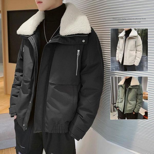 

men's down & parkas winter tooling lamb brought clothes with thick cotton-padded jacket coat of personality 05w2, Black