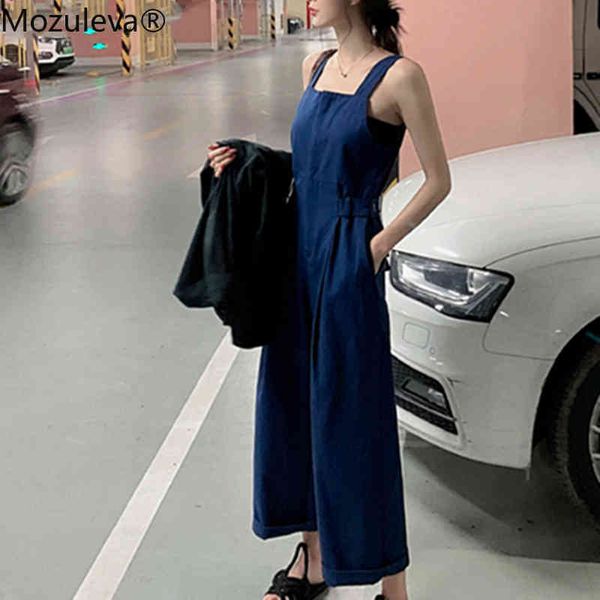 

summer woman jumpsuits & rompers casual strap high waist wide leg ankle-length pants cargo playsuit femme 210427, Black;white