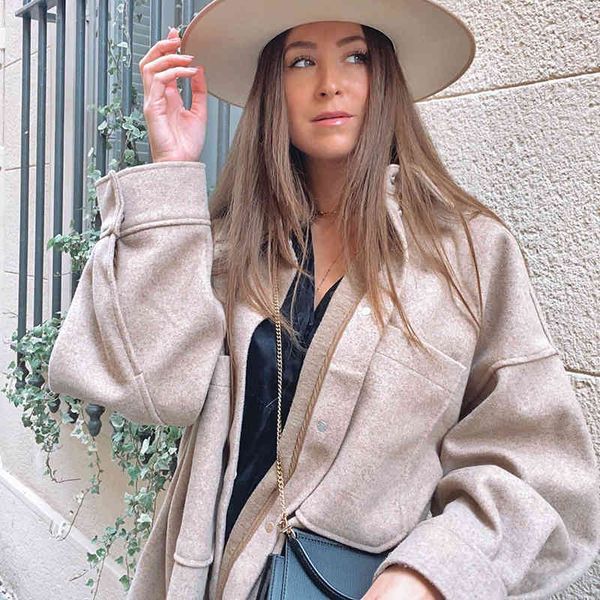 

zxqj vintage women camel woolen jackets spring-autumn fashion ladies elegant loose long coats streetwear girls chic outwear, Black;brown