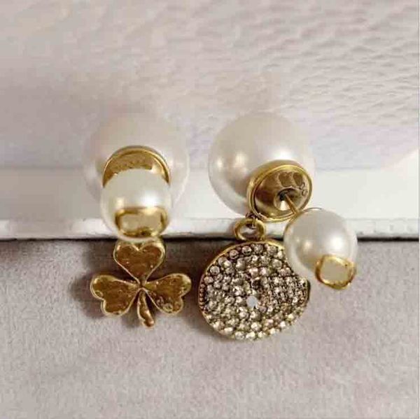 

stud earrings pearl designer classic retro love zircon diamond letter studs brass material 925 silver pins, Golden;silver