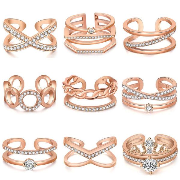 

cluster rings wukaka fashion opening ring with stone for female couple wedding adjustable crystal man rose gold jewelry, Golden;silver