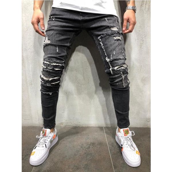 

men's jeans 2021 fall/winter distressed ripped skinny trousers s-xxxl, Blue