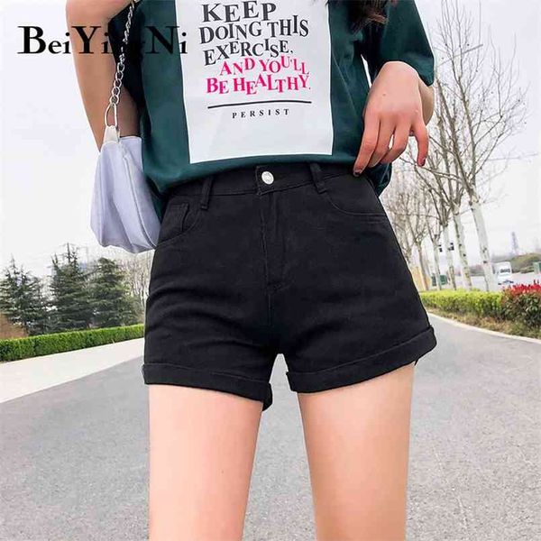 Обжимные шорты женские карманы мода корейский винтаж высокой талией короткие джинсы для девочек все-матч сексуальные ковбои улица 210506