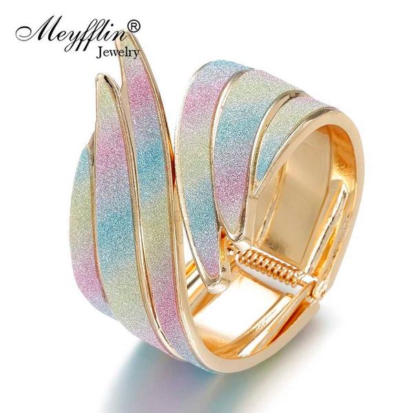 Meyfflin Unique Design Metal Cuff Bracelets & Bangles for Women Jewelry Fashion Gold Color Feather Width Charm Bangle Bijoux Q0719