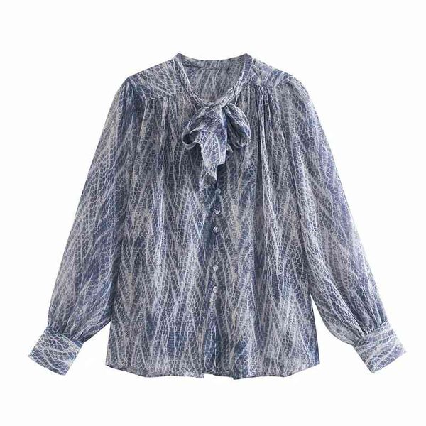 

women fashion leopard vintage full sleeve shirt ladies bow o-neck button puff blouse chic female vestidos 210521, White