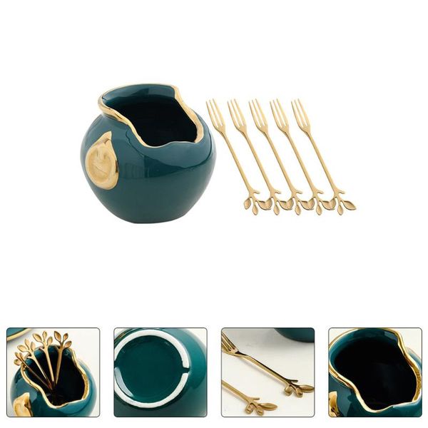 

forks 5pcs dessert fork set household snack fruit with 1pc creative storage jar