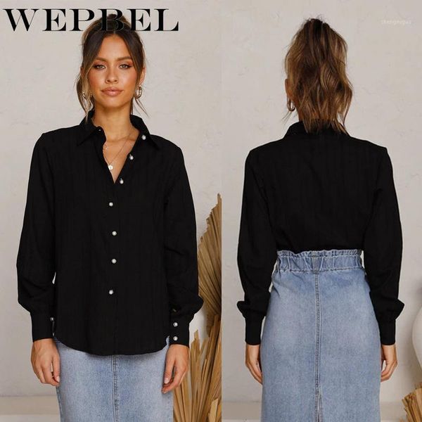 

women autumn winter long sleeve loose blouse casual turn down collar button elegant shirt women's blouses & shirts, White