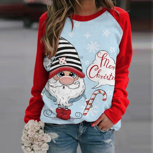 

women's hoodies & sweatshirts autumn cartoon 2021 christmas santa claus letter print sweatshirt women round neck long sleeve stitching, Black