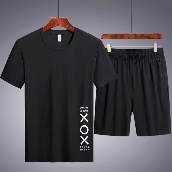 

men's summer pangge tracksuits short t-shirt casual half sleeve sports suit large running shorts, Gray