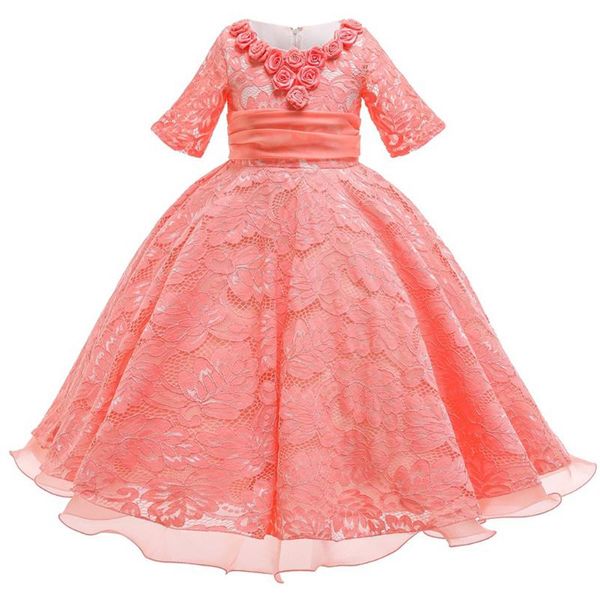 

girl's dresses 3-8 years kids for girls elegant lace princess dress communion prom girl gown party toddler vestidos, Red;yellow