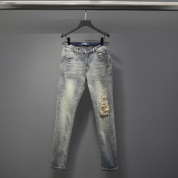 

men's jeans jeans. printed wash wear with holes. jeans.nostalgic, Blue