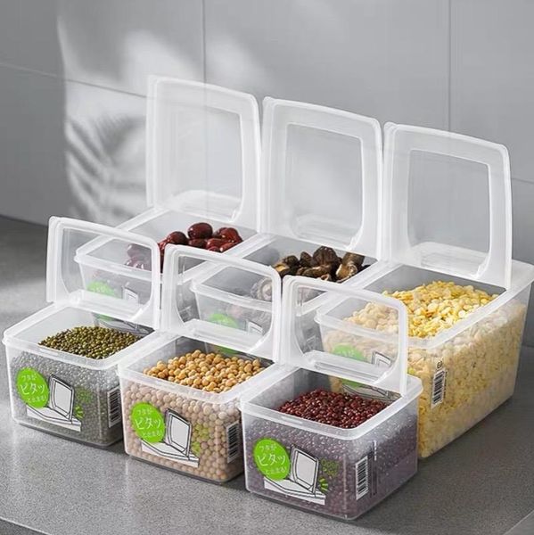 

fresh-keeping box rectangular plastic kitchen storage multigrain tank refrigerator affordable 3 packs half clamshell bottles & jars