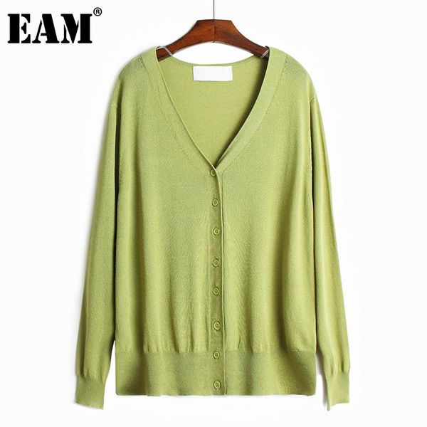 

women's knits & tees [eam] black big size knitting cardigan sweater loose fit v-neck long sleeve women fashion tide spring autumn 2021, White