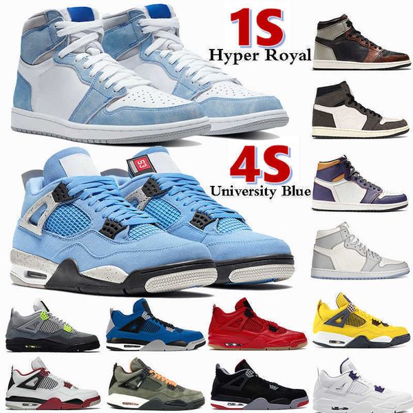 

mens 1 1s 4 4s basketball shoes hyper royal university blue rust shadow fire red paris metallic purple bred men women sneakers