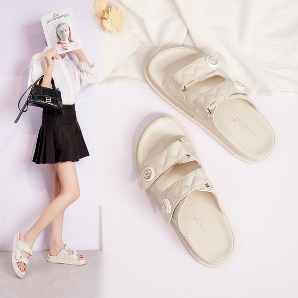 

luxury slippers xiaoxiang cool slipper wear 2021 net red fashion casual muffin thick soled women's sho large, Black