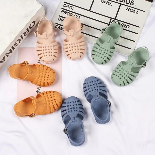 

sandals 5 colors summer kids girls boys solid color hollow out beach shoes footwear with buckle, Black;red