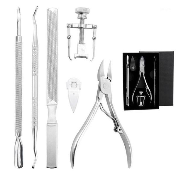 

6pcs/set cuticle remover kit nail clipper trimmer for ingrown nails pedicure manicure corrector fixer foot care tool1