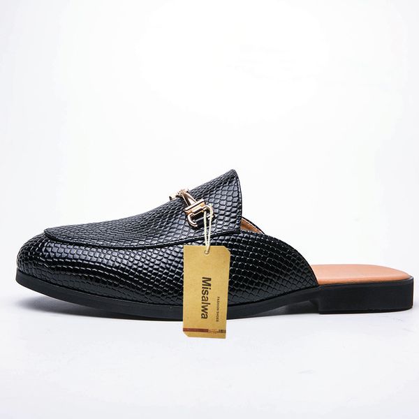 

slippers misalwa snake skin pattern men half dress shoes indoor pu leather plus size 37-45 casual loafers moccasins ejg6, Black