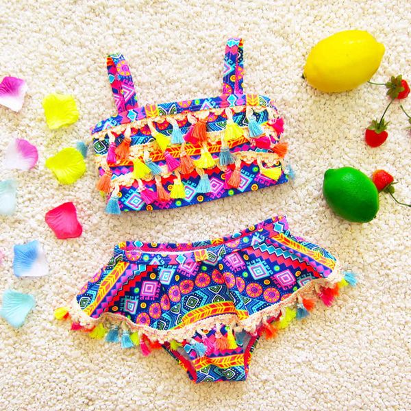 2021 meninas infantis swimwear para crianças borla Bebê maiô 2 peças banhos de banho esporte praia criança vestido roupas de banho