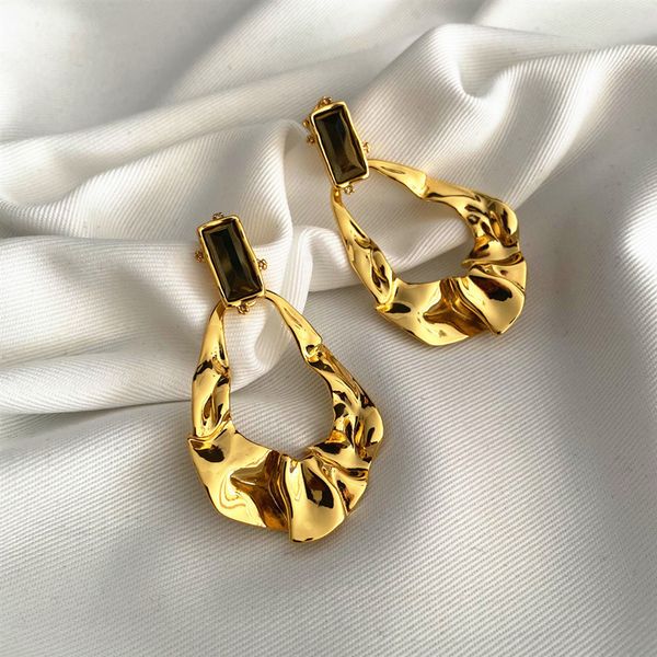 

special offer 70% off luxury jewelry jewelry wizard designer irregular fold inlaid with simple and exaggerated earrings, Golden;silver