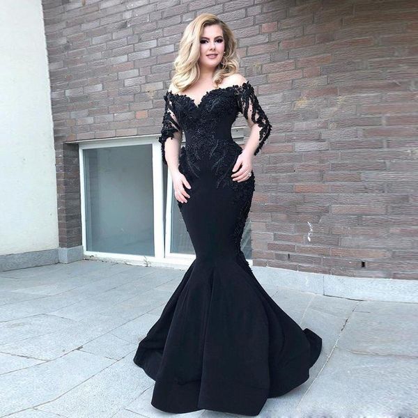 

party dresses sweetheart mermaid evening dress beads black 2022 elegant long sleeves women prom lace off shoulder robes de soirÃ©e, White;black