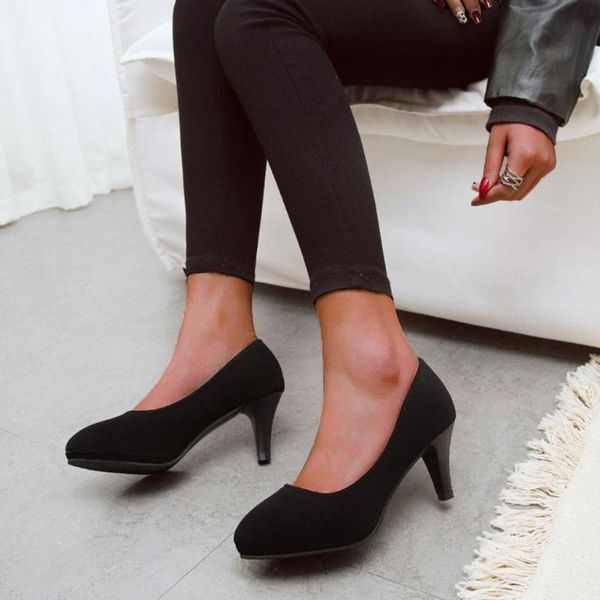 

dress shoes women work diary comfort high heels shallow black pumps big size buty damskie plus #3