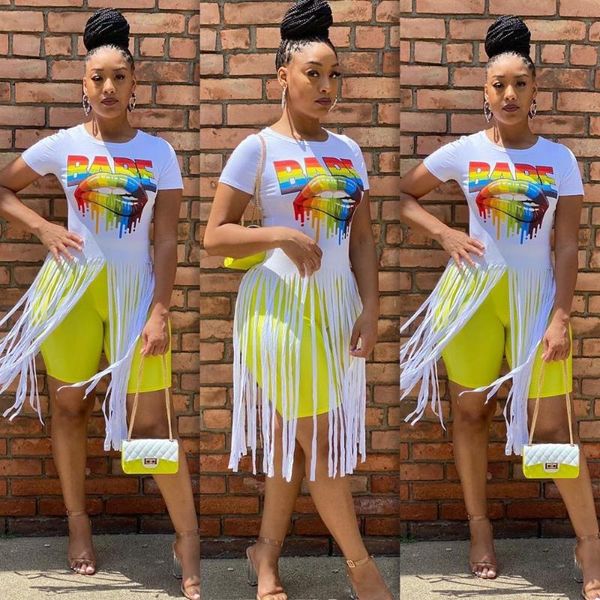 

women's tassel casual t-shirt short-sleeved printed o collar t-shirts are sellers, White