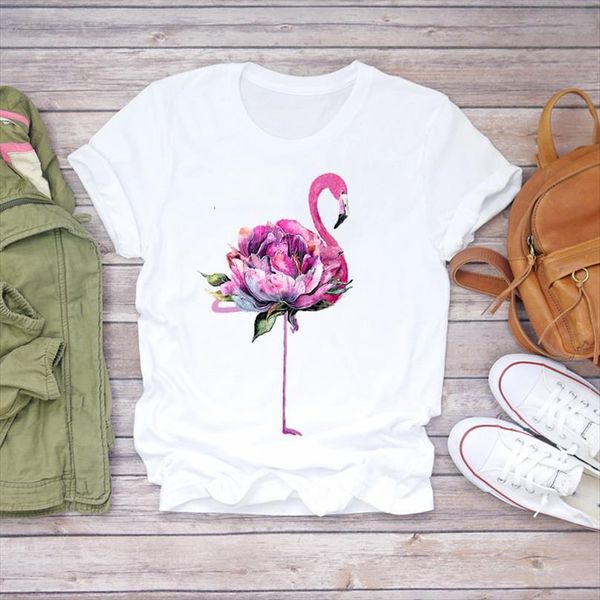 

mens printing ladies girl men t shirt flamingo animal fashion 90s cute floral print graphic female tee, White;black