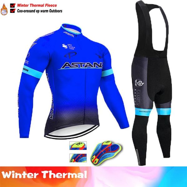 

racing sets 2022 winter thermal fleece cycling jersey set bike suit mountian bicycle clothing ropa ciclismo, Black;blue