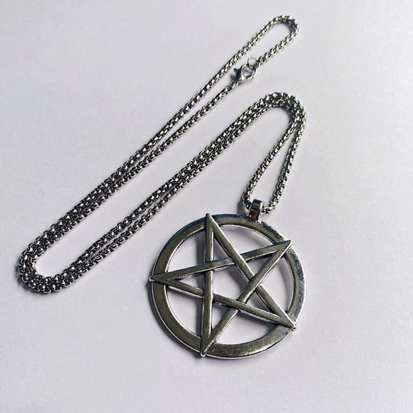 

pendant necklaces gothic inverted pentagram men's stainless steel chain necklace satan symbol witchcraft pagan amulet jewelry, Silver