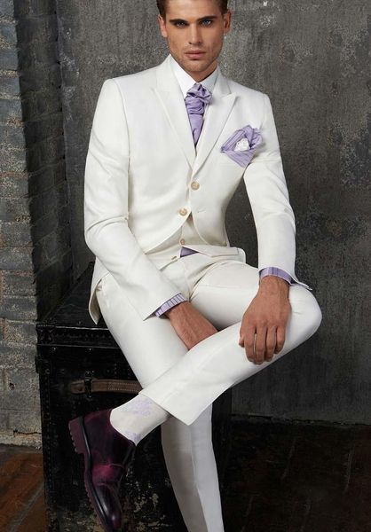 

men's suits & blazers 2021 white men suit peaked lapel tuxedos classic wedding for formal evening party dress smart casual business 3 p, White;black