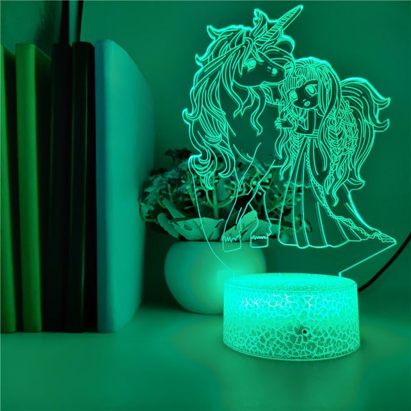 

acrylic 3d night light bedside desk lamp led kids room unicorn nightlight color changing children gift holiday atmosphere decor