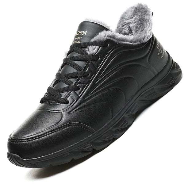 

winter men boots waterproof snow boots comfortable sneakers men work casual shoes non-slip light rubber sole walk shoes men 211216, Black