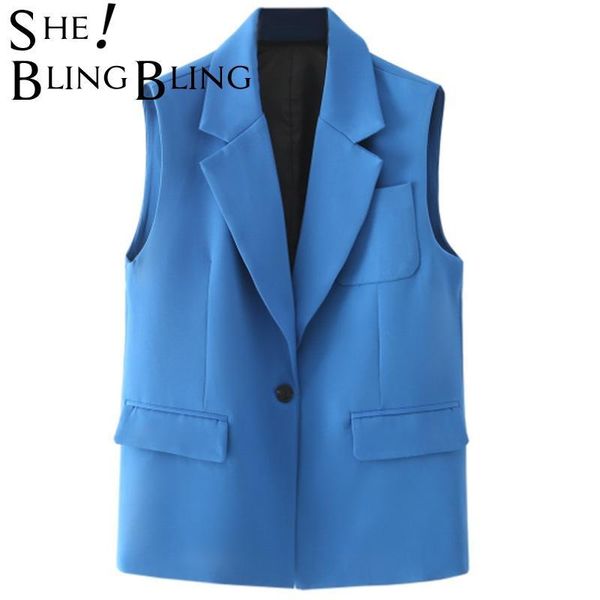 

women's vests sheblingbling 2021 women vest coat v-neck sleeveless oversize blazer style fashion casual chic lady female blue coats, Black;white