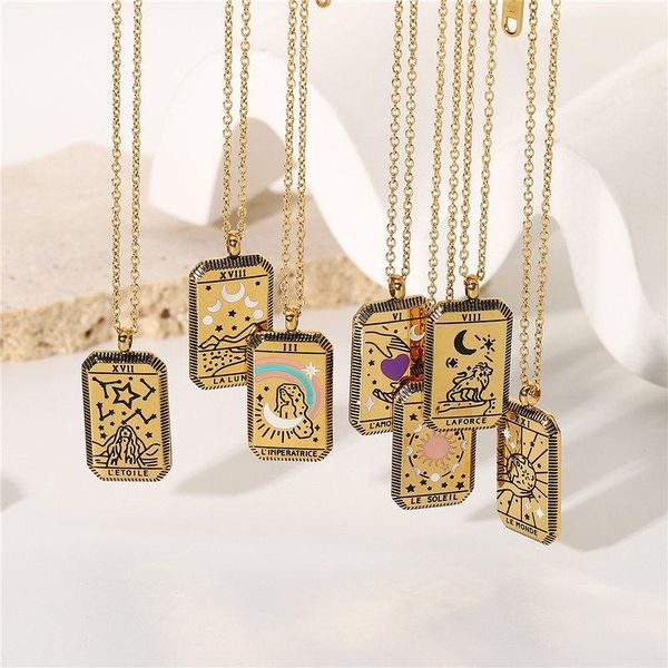 

pendant necklaces hellolook gothic tarot cards amulet for men women vintage zodiac moon sun lion necklace, Silver
