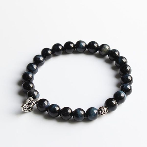 

beaded, strands 8mm blue tiger eye stone beads with tibetan buddhism vajra protective charm bracelet for man woman om jewelry handmade bangl, Black